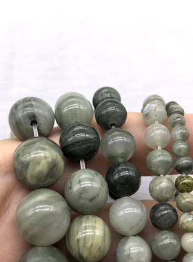 原矿绿草石头DIY手工串珠子