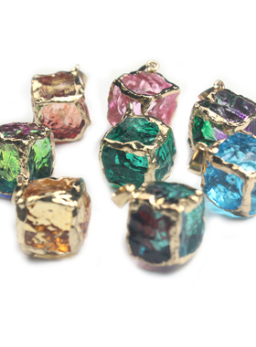 彩色水晶冰块正方体方糖石头玻璃项链DIY手工串珠配件饰品吊坠