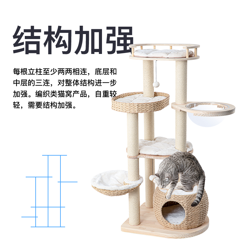 蜜罐猫爬架猫窝猫树一体跳台实木进口松木夏季猫架玩具 210012-图1