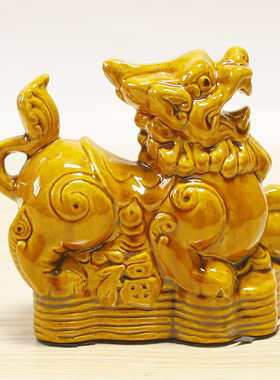 唐三彩陶瓷貔貅一对摆件