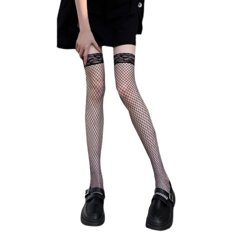 渔网袜JK黑色性感过膝长筒中筒袜暗黑黑丝女薄蕾丝袜镂空袜子,淘宝优惠券,粉丝福利购,淘宝优惠卷