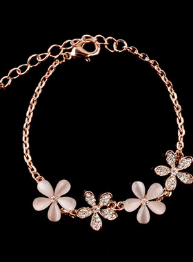 爆款猫眼石花朵手链女 韩版时尚玫瑰金手环手饰品百搭礼物直销厂