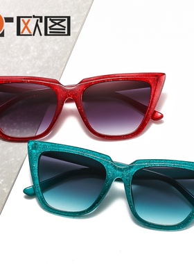 炫彩猫眼镜造型新款欧美女士太阳镜9087跨境热销时尚百搭墨镜