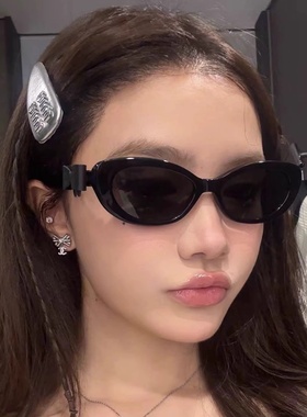 2025新款猫眼太阳镜小香风皮料蝴蝶结墨镜女猫眼窄框韩系感