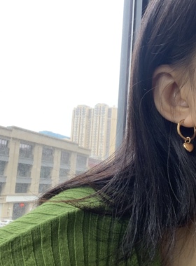 短头花同款桃心耳环钛钢镀金法式