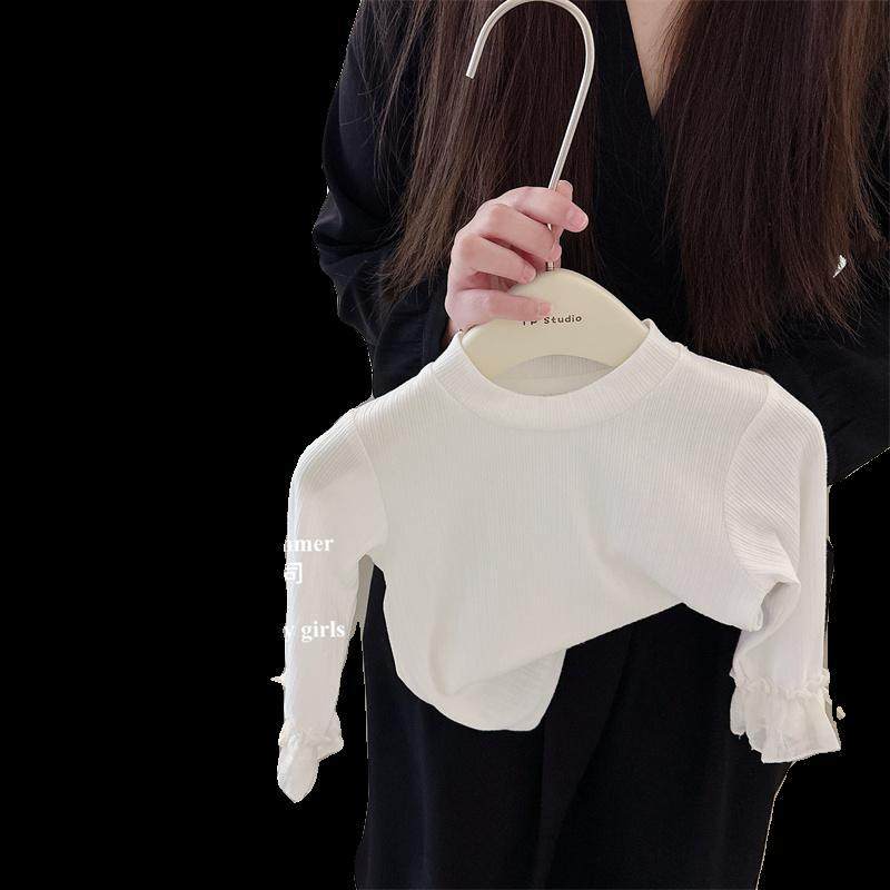 韩国女宝宝洋气花边袖长袖高弹力上衣春秋外穿洋气女童T恤打底衫,淘宝优惠券,粉丝福利购,淘宝优惠卷