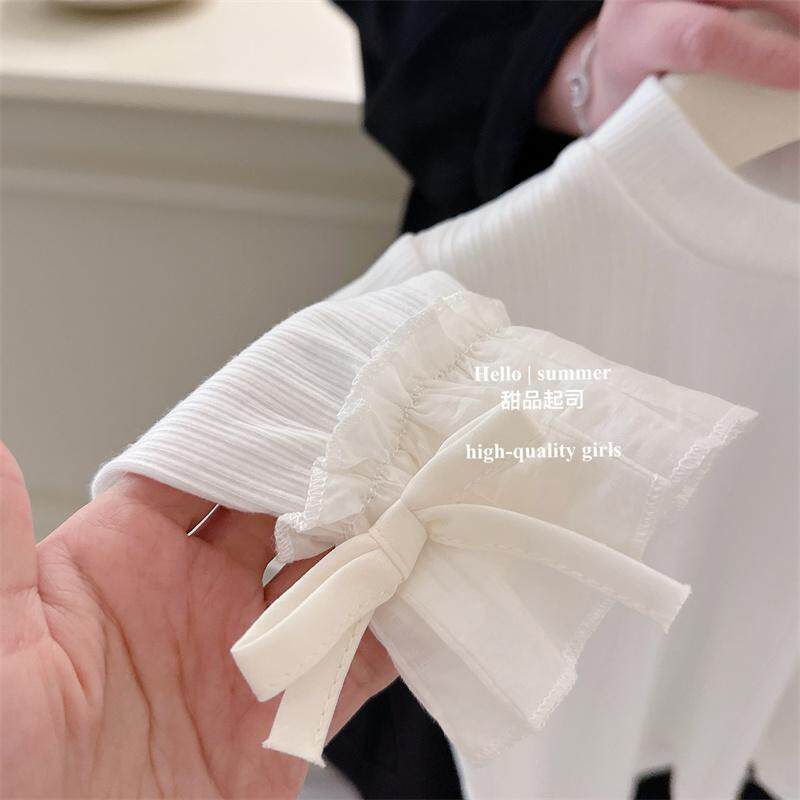 韩国女宝宝洋气花边袖长袖高弹力上衣春秋外穿洋气女童T恤打底衫,淘宝优惠券,粉丝福利购,淘宝优惠卷