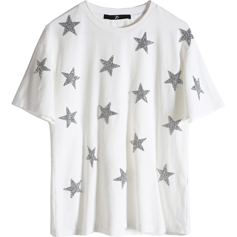 zk网红白色blingbling烫钻闪亮t恤 zkT恤