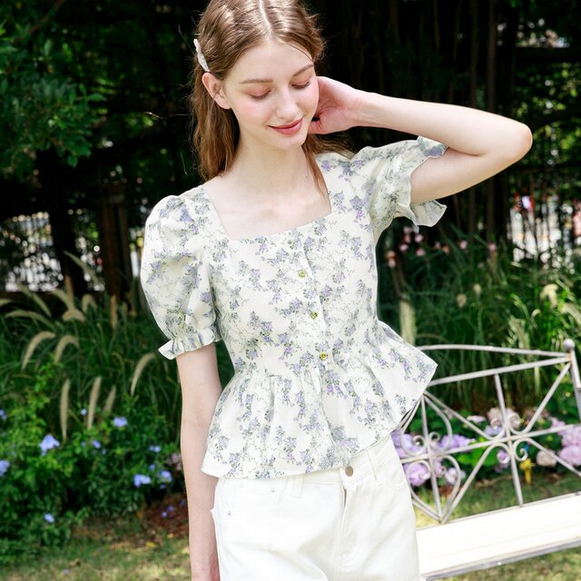 Zklin French floral pinch-waist lotus hem hem slimming