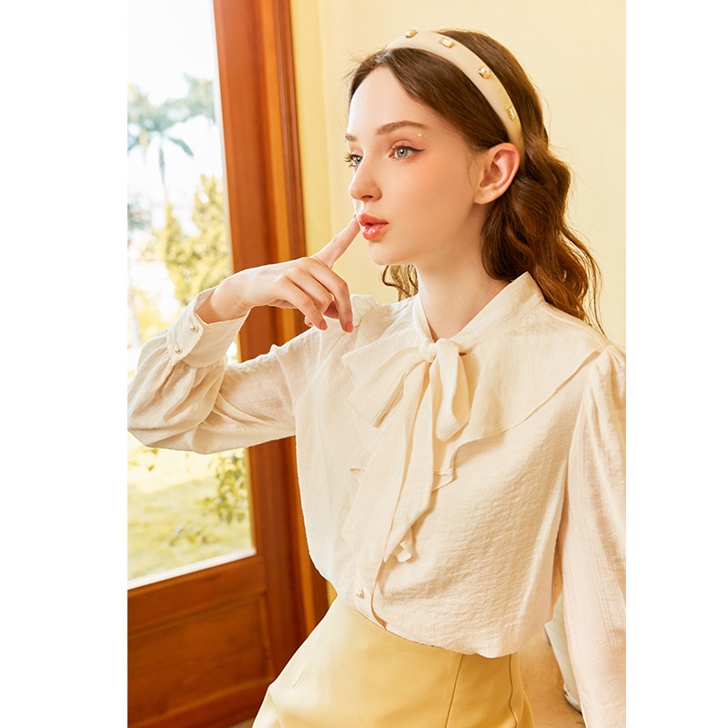 zk lin法式复古蝴蝶结荷叶边白衬衫 zklin衬衫