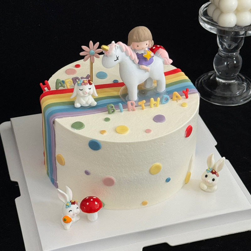 卡通可爱骑马女孩大彩虹迷你小兔插件马年女宝宝满月生日蛋糕装饰,淘宝优惠券,粉丝福利购,淘宝优惠卷