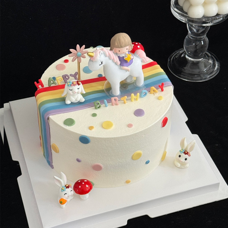 卡通可爱骑马女孩大彩虹迷你小兔插件马年女宝宝满月生日蛋糕装饰,淘宝优惠券,粉丝福利购,淘宝优惠卷
