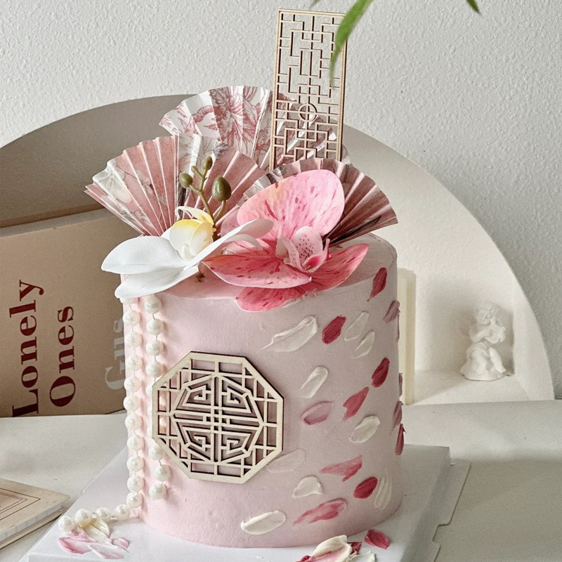 新中式古典水墨画蝴蝶兰古风屏风折扇适合送母亲生日甜品蛋糕装饰,淘宝优惠券,粉丝福利购,淘宝优惠卷