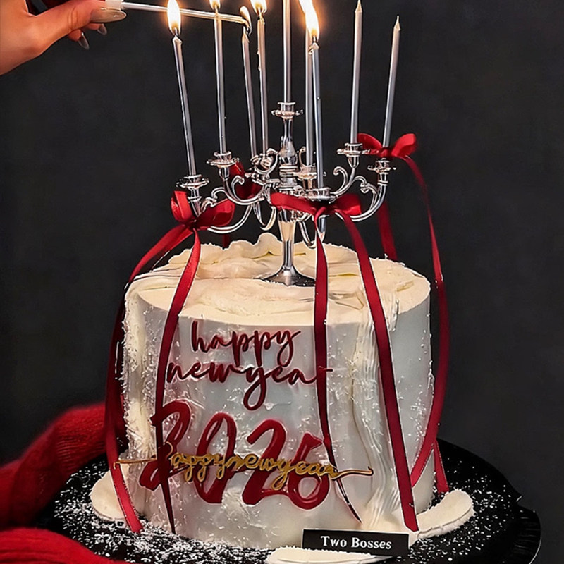 2026新年春节元旦跨年烛台银色铅笔蜡烛蛋糕装饰亚克力装饰丝带,淘宝优惠券,粉丝福利购,淘宝优惠卷