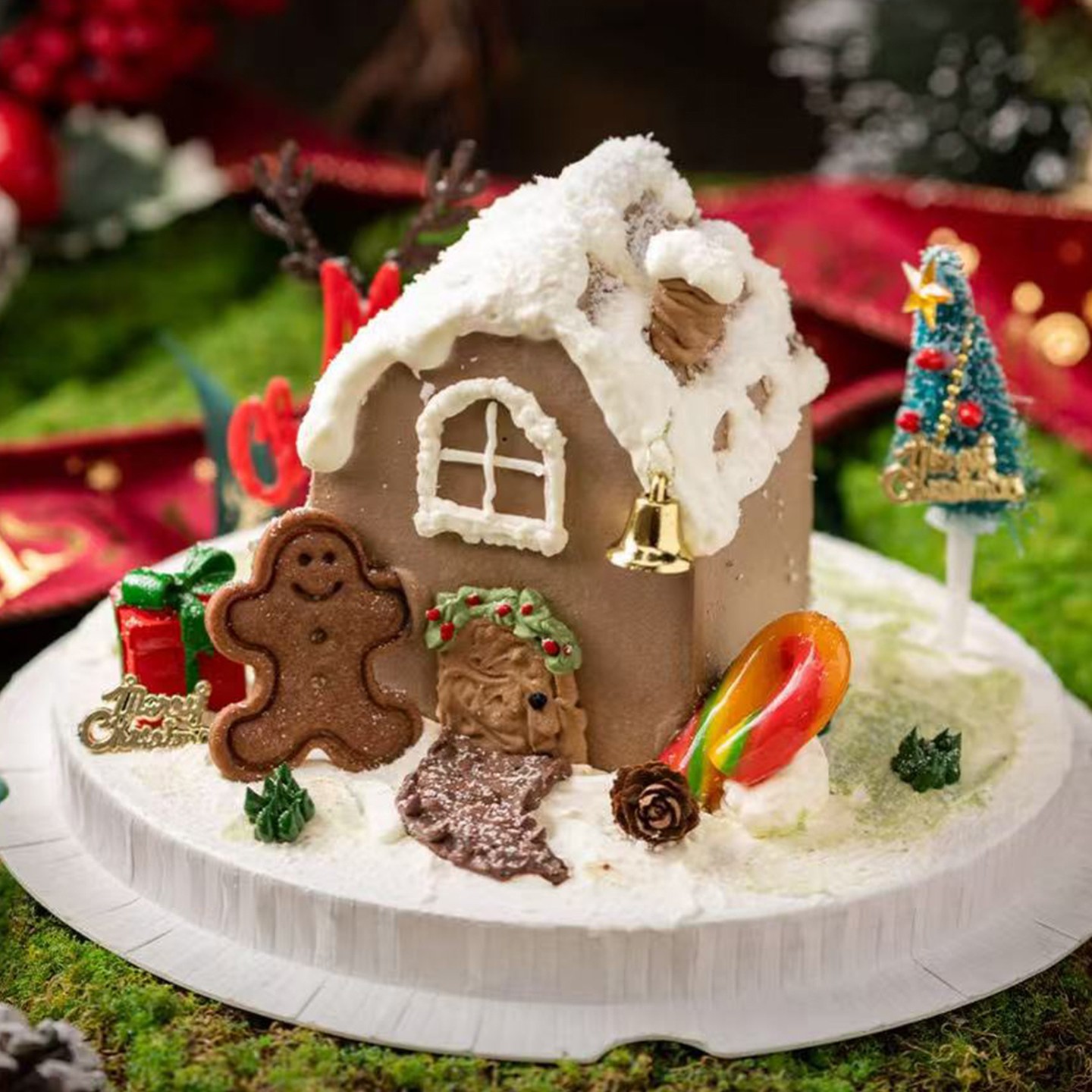 2025网红圣诞主题拼盘迷你小蛋糕装饰麋鹿角姜饼人叶子草圈摆件 - 图2