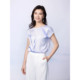 Romantic Printed Pink Blue Wardrobe 2026 Summer Women's New Style Straight Poetry Light Sensitive Raglan Sleeve Design Short-Sleeved Shirt