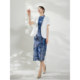 Pink and Blue Wardrobe 2026 Summer New Style Pine Tao Emerald New Chinese Stand Collar Print Drapey Acetate Short Sleeve Dress
