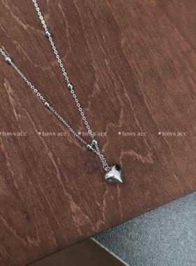 tows银色甜酷圆珠拼接立体爱心项链女轻奢小众高级百搭锁骨链