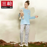 Хлопковая милая пижама, демисезонный комплект, хлопковый лонгслив, штаны, круглый воротник