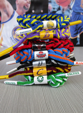勇士火箭湖人篮网球队LOGO鞋带编织手绳运动训练可调节手腕带饰品