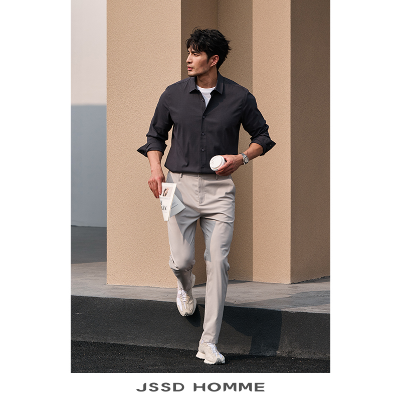 JSSD HOMME 春季新款泡泡纱衬衣微弹男士衬衫商务休闲男长袖衬衫 - 图2