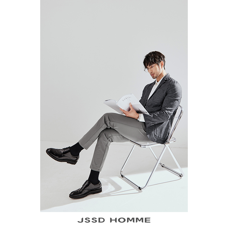 JSSD HOMME 亚麻便服西服男士条纹春秋季修身商务休闲西装外套男