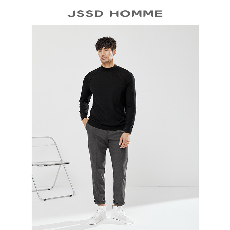 JSSD HOMME 秋冬新澳羊毛打底衫针织毛衣男士圆领修身羊毛衫男款