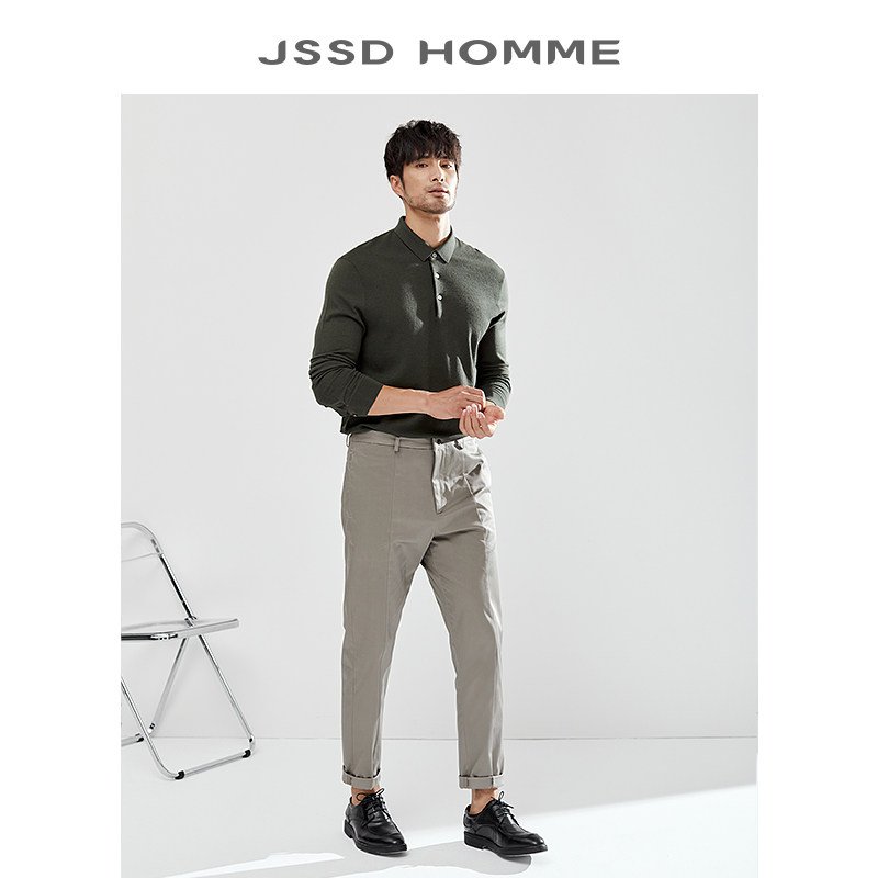 JSSD HOMME 新澳精梳羊毛衫男款冬季针织衫修身翻领针织毛衣男士
