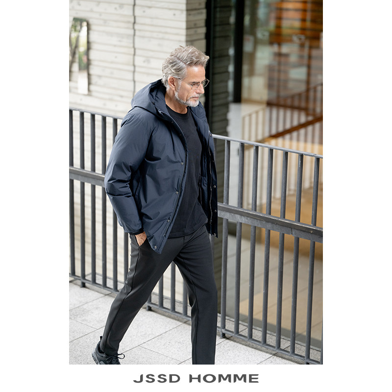 JSSD HOMME 冬季新款男士羽绒服男外套拒水白鹅绒连帽羽绒服男款