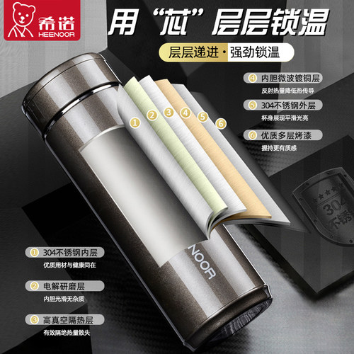 希诺保温杯男款大容量不锈钢水杯官方正品饮水杯高端商务杯子定制 - 图1