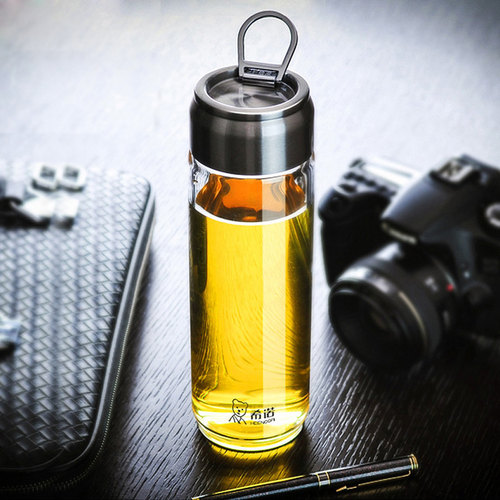希诺玻璃杯单层带盖水杯创意便携带提环户外车载防漏杯子茶杯6037 - 图1