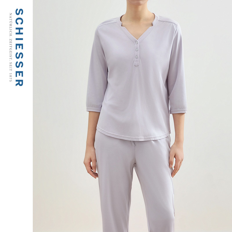 SCHIESSER舒雅24年新品女士零碳环保亲肤透气睡衣家居服套装22433