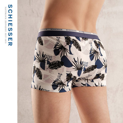 SCHIESSER舒雅25年新品男士舒美棉印花透气大码中腰平角内裤 - 图0