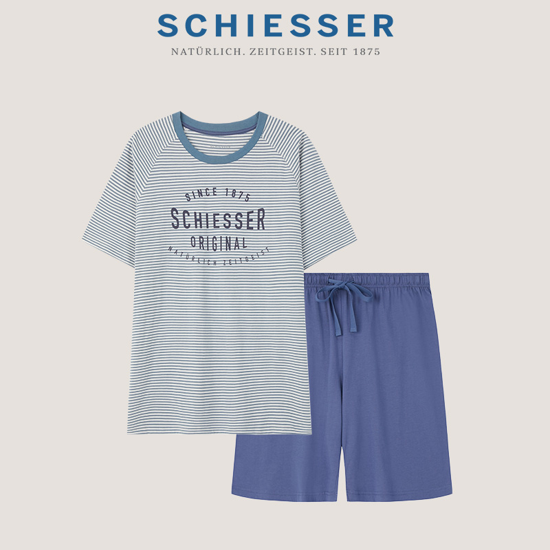 SCHIESSER/舒雅纯棉圆领条纹睡衣