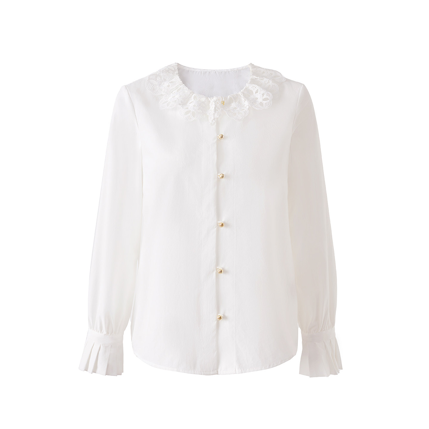 2026年春夏新款法式蕾丝刺绣翻领拼接白衬衫长袖气质减龄通勤上衣,淘宝优惠券,粉丝福利购,淘宝优惠卷