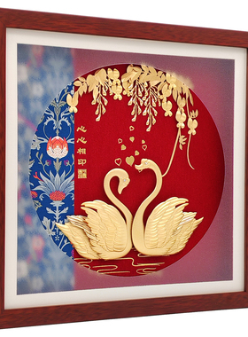 金箔天鹅金箔画送新人轻奢摆件