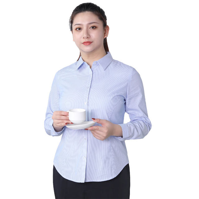 Long-sleeved cotton large size striped business attire interview shirt