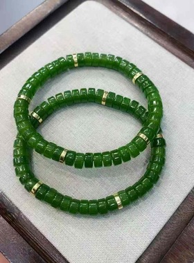 天然和田碧玉直切药片手串配钻隔片男女手链