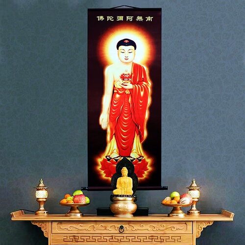 阿弥陀佛接引图佛堂用品 佛像挂像丝绸卷轴挂画西方三圣佛像 - 图0