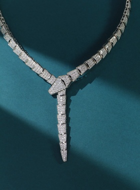 欧美满钻宽版生肖蛇骨项链女小众颈链高级感气质晚礼服镀金项圈