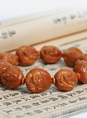 橄榄核雕纯手工雕刻大籽三疯款双面写实十八罗汉橄榄胡手串男女款