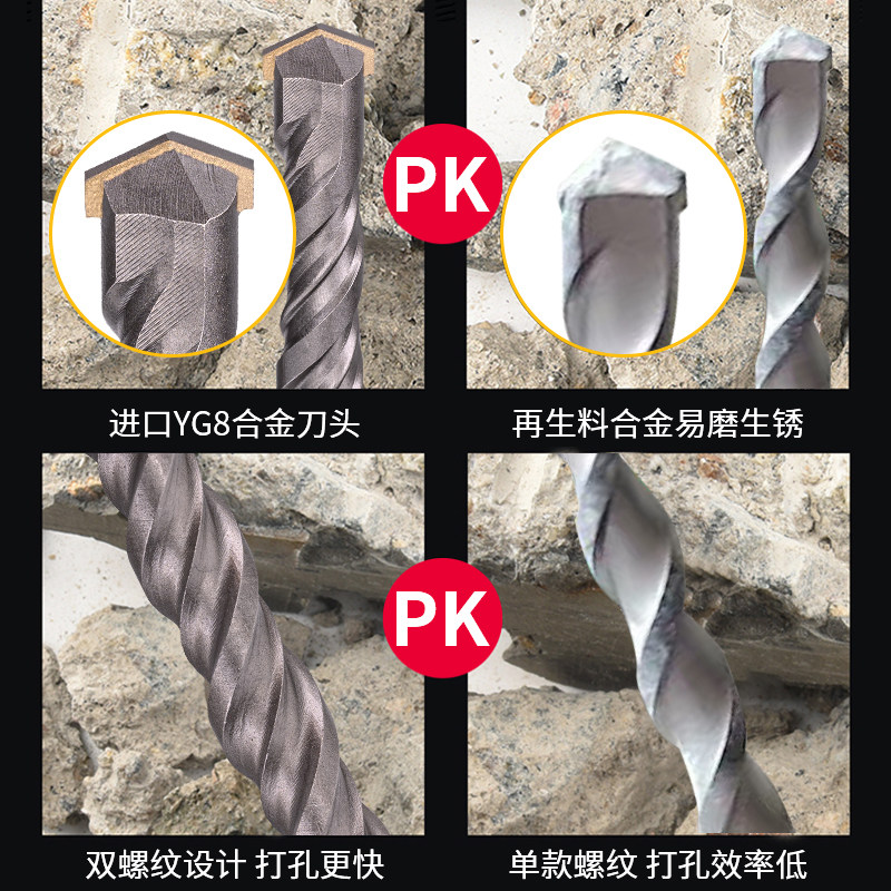 加长电锤冲击钻头穿墙四坑方柄两坑两槽圆柄混凝土水泥墙壁打孔钻,淘宝优惠券,粉丝福利购,淘宝优惠卷