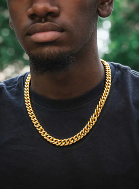 不锈钢614MM钛钢古巴链14k镀潮流