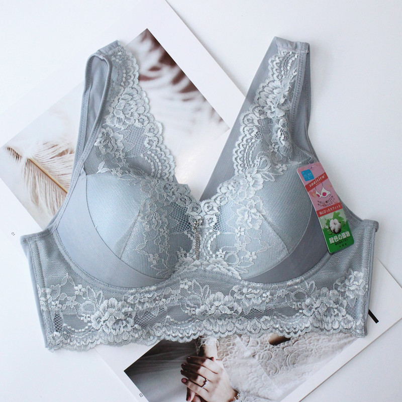 包邮日本蕾丝冰丝大码女内衣薄款无钢圈聚拢文胸舒适无痕睡眠胸罩 - 图0