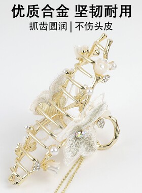 刺绣蝴蝶大号抓夹古风发饰后脑勺发夹高级感夏季盘发鲨鱼夹批发