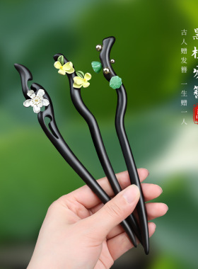 黑檀发簪新中式女高级感新款日常发饰木簪檀木发钗子木簪子