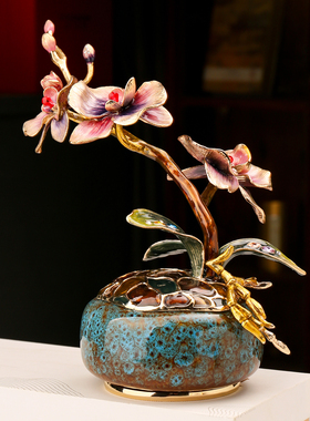 珐琅彩兰之恋高级感艺术摆件