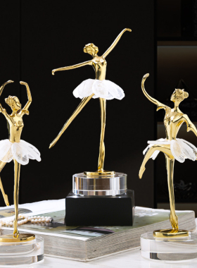 天然水晶石全铜芭蕾舞女孩摆件