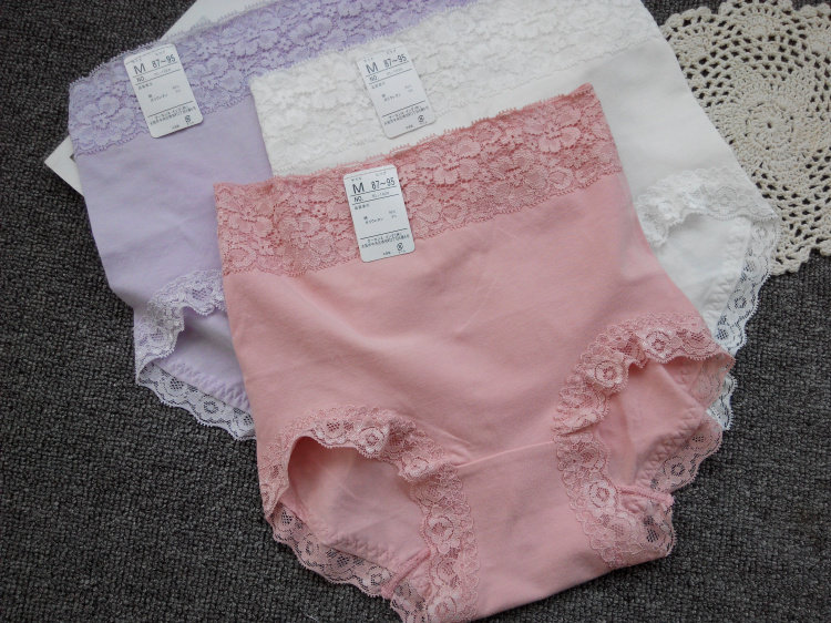 日系女士纯棉高腰收腹内裤提臀包臀无痕蕾丝全棉白色三角大码胖mm,淘宝优惠券,粉丝福利购,淘宝优惠卷