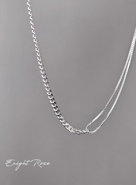 925纯银不对称拼接项链古巴盒子